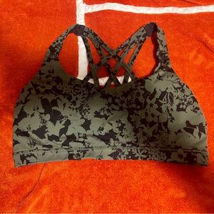Lululemon Floral Crisscross Sports Bra - Green & Black